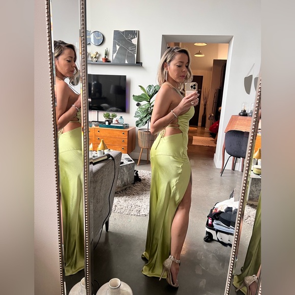 NWOT Green Satin Slip Dress - Picture 4 of 6